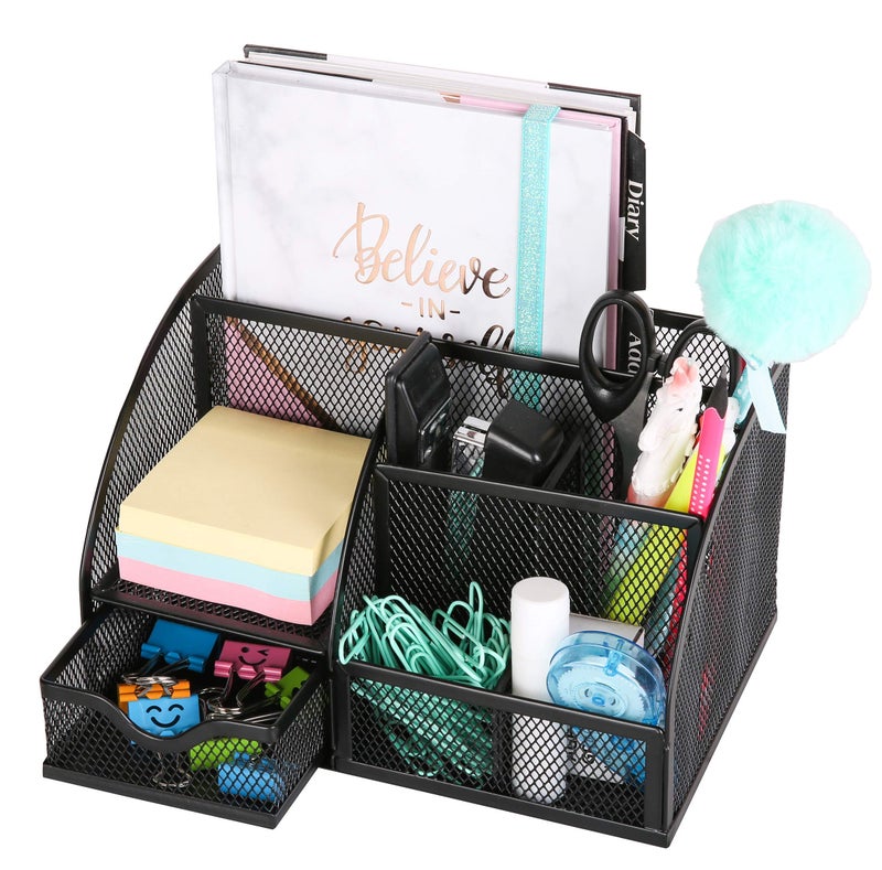 Exerz Desk Organizer White Office Desk Accessories Supplies Office Storage Desktop Pencil Pen Holder with Drawer Home Workspace - Image 2